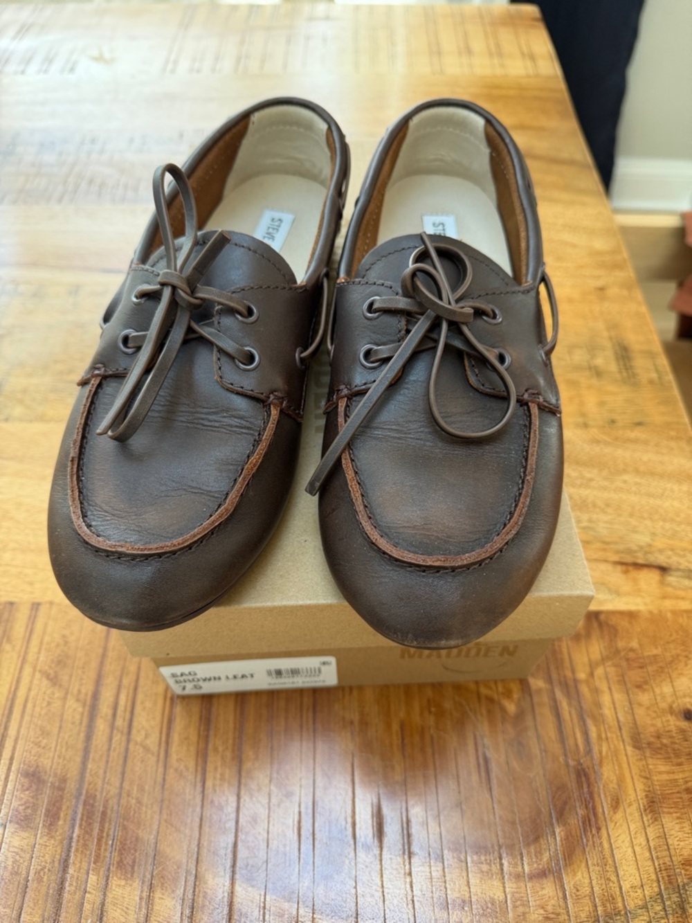 Steve Madden Dark Brown Leather Lace-Top Loafers